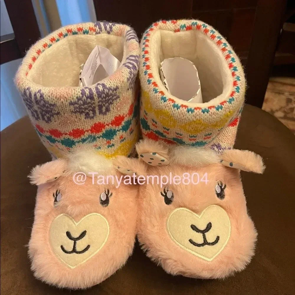 Kids Totes toasties kids Llama Pink and white Cozy dress up  slippers